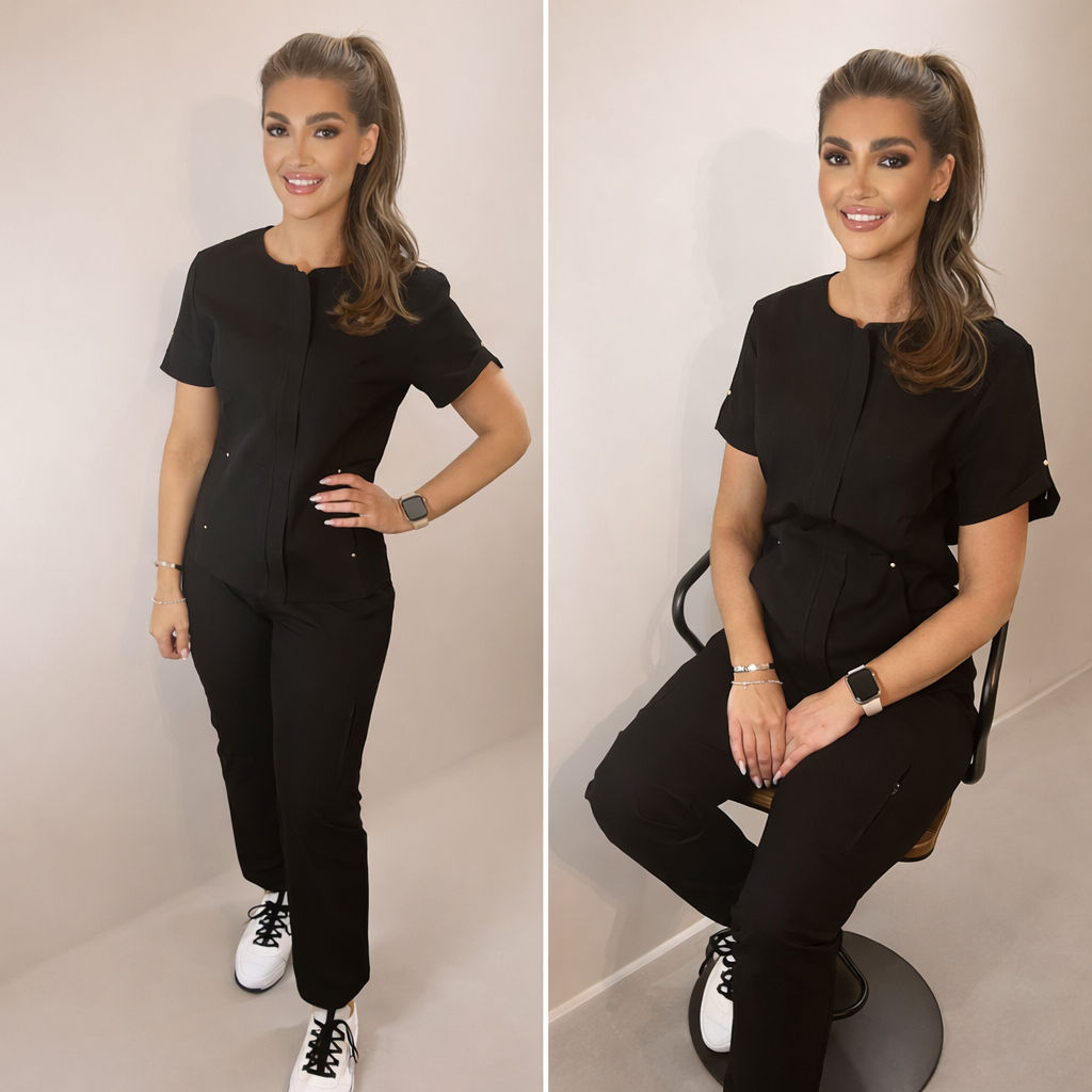 THE ELLA LUXURY SCRUB SET (BLACK) - JOGGER TROUSERS