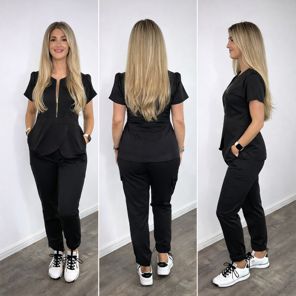 THE BELLE LUXURY SCRUB SET (BLACK) - STRAIGHT TROUSERS