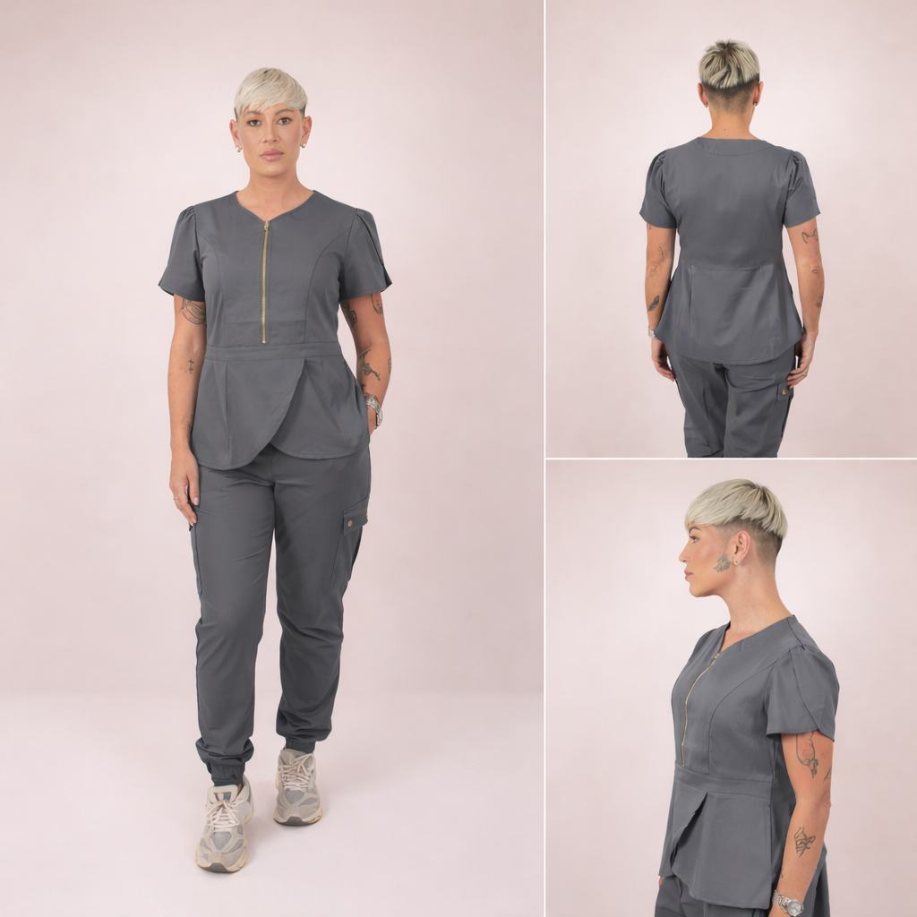 THE BELLE LUXURY SCRUB SET (GREY) - JOGGER TROUSERS