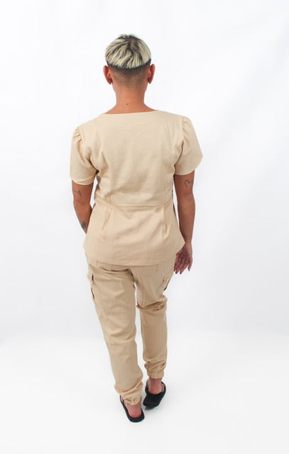 THE BELLE LUXURY SCRUB SET (BEIGE) - JOGGER TROUSERS