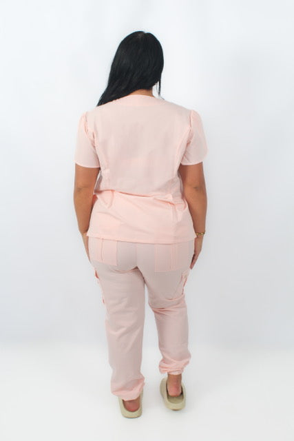 THE BELLE LUXURY SCRUB SET (BABY PINK) - STRAIGHT TROUSERS
