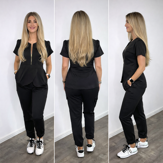 THE BELLE LUXURY SCRUB SET (BLACK) - STRAIGHT TROUSERS