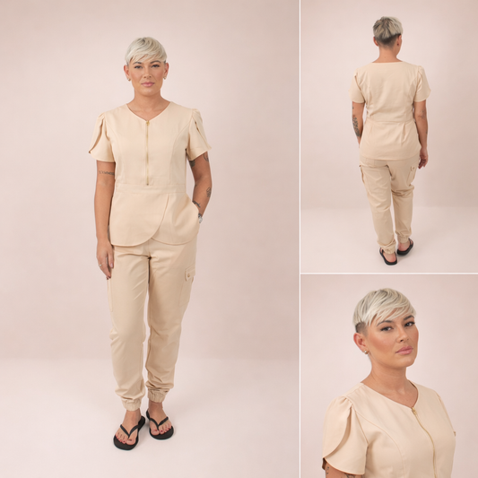THE BELLE LUXURY SCRUB SET (BEIGE) - JOGGER TROUSERS