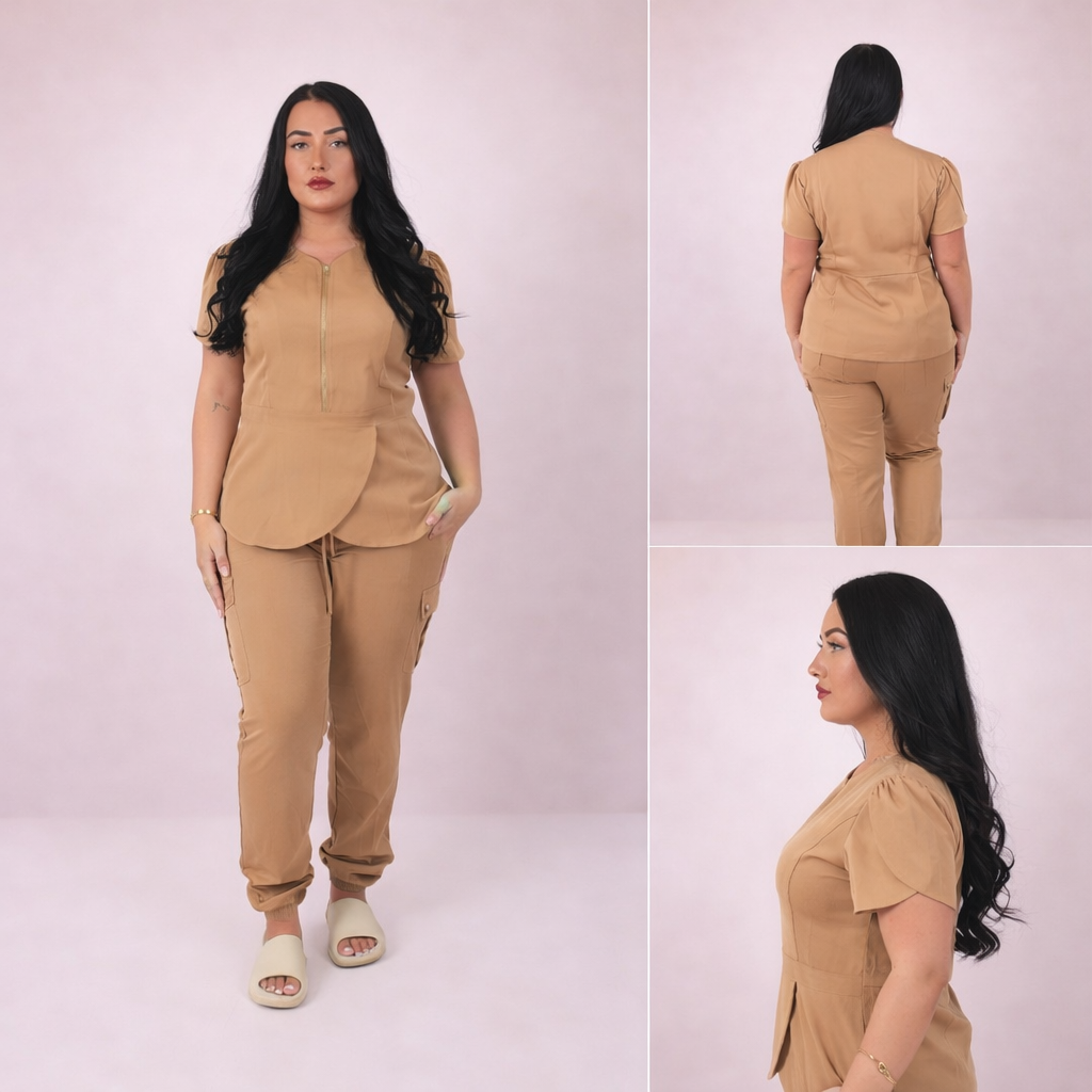 THE BELLE LUXURY SCRUB SET (TOFFEE) - JOGGER TROUSERS