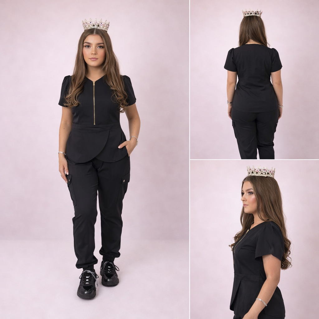THE BELLE LUXURY SCRUB SET (BLACK) - JOGGER TROUSERS