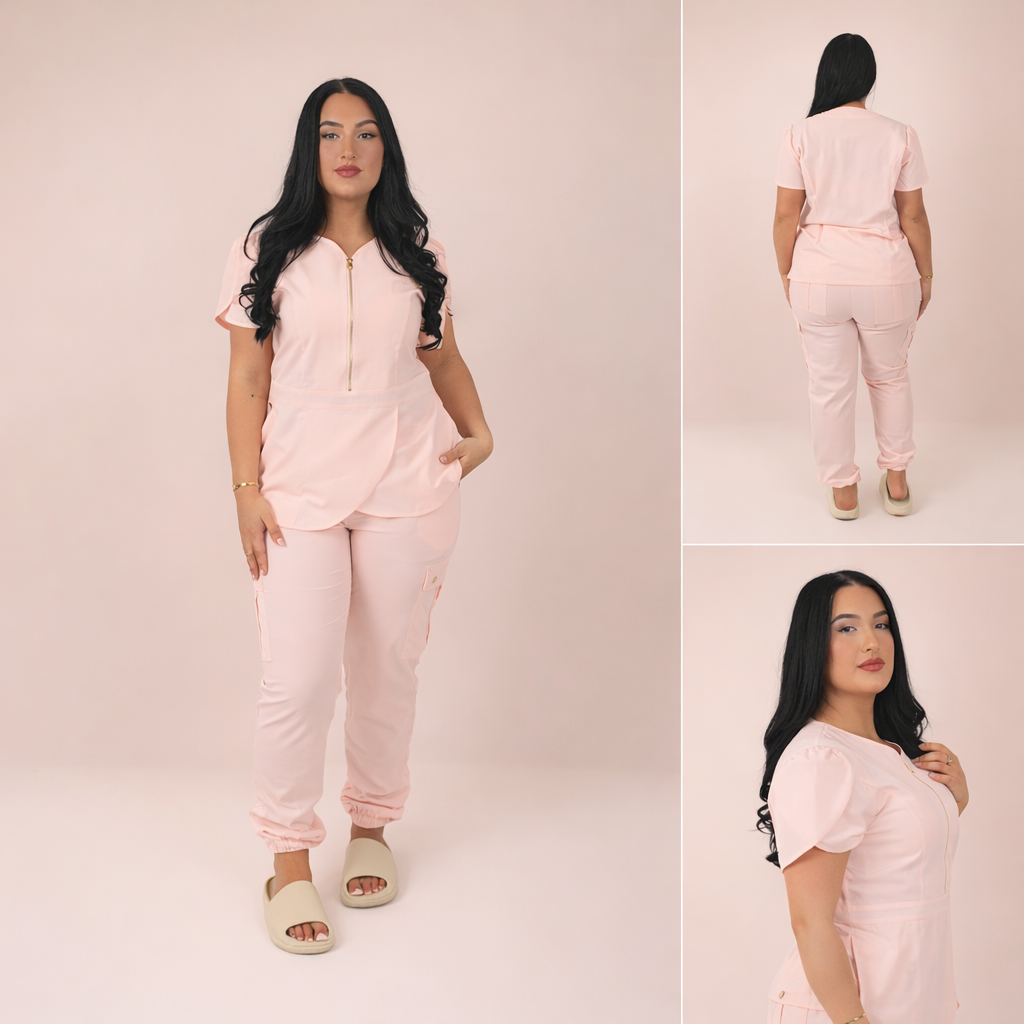 THE BELLE LUXURY SCRUB SET (BABY PINK) - JOGGER TROUSERS