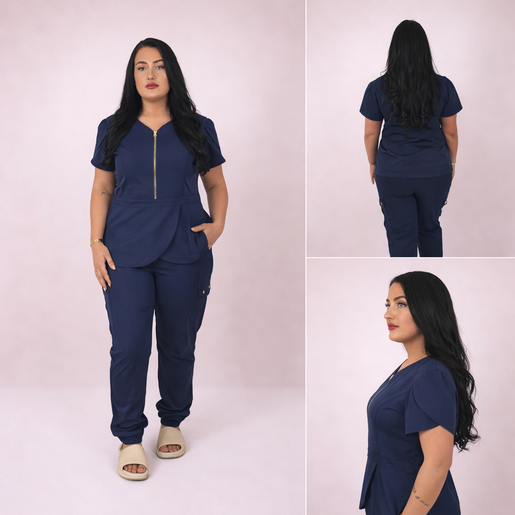 THE BELLE LUXURY SCRUB SET (NAVY) - JOGGER TROUSERS
