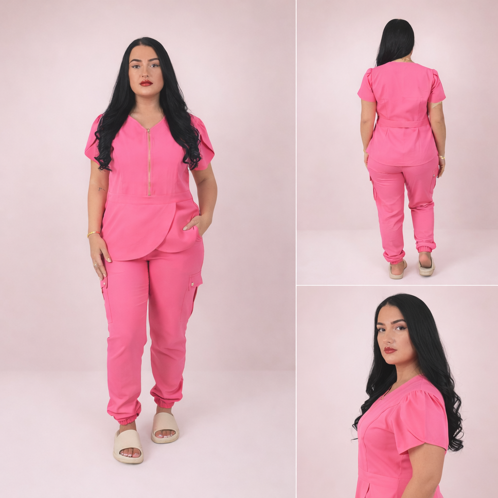THE BELLE LUXURY SCRUB SET (HOT PINK) - JOGGER TROUSERS