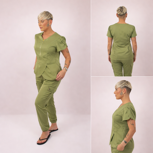 THE BELLE LUXURY SCRUB SET (OLIVE GREEN) - JOGGER TROUSERS