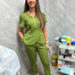 THE BELLE LUXURY SCRUB SET (OLIVE GREEN) - JOGGER TROUSERS