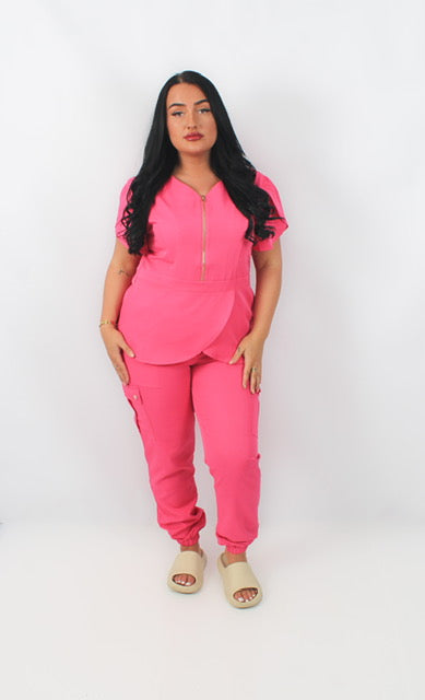THE BELLE LUXURY SCRUB SET (HOT PINK) - JOGGER TROUSERS