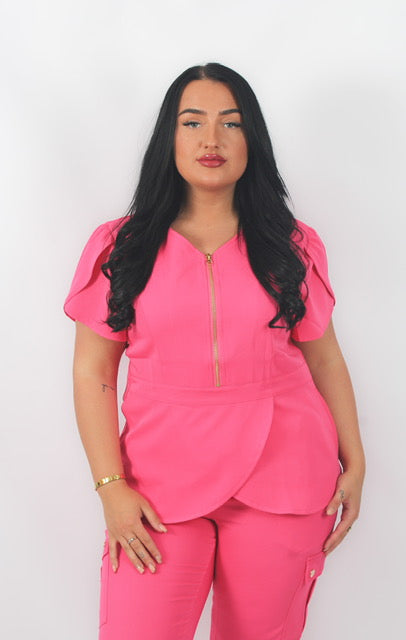 THE BELLE LUXURY SCRUB SET (HOT PINK) - JOGGER TROUSERS