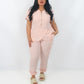 THE BELLE LUXURY SCRUB SET (BABY PINK) - STRAIGHT TROUSERS
