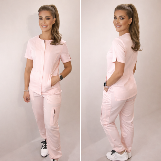 THE ELLA LUXURY SCRUB SET (BABY PINK) - JOGGER TROUSERS