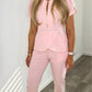 THE BELLE LUXURY SCRUB SET (BABY PINK) - STRAIGHT TROUSERS